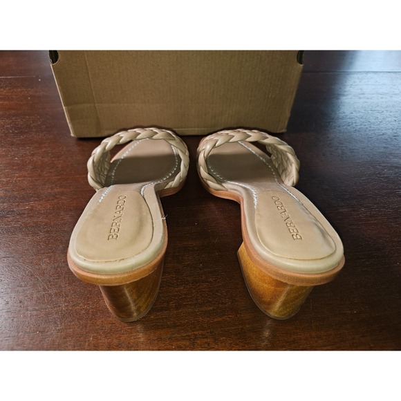 Bernardo Bethesda Woven Leather Beige Sandal Wood Block Heel Mule Womens Size 6 - Picture 4 of 7